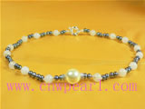 5-6mm button freshwater pearl necklace with topaz